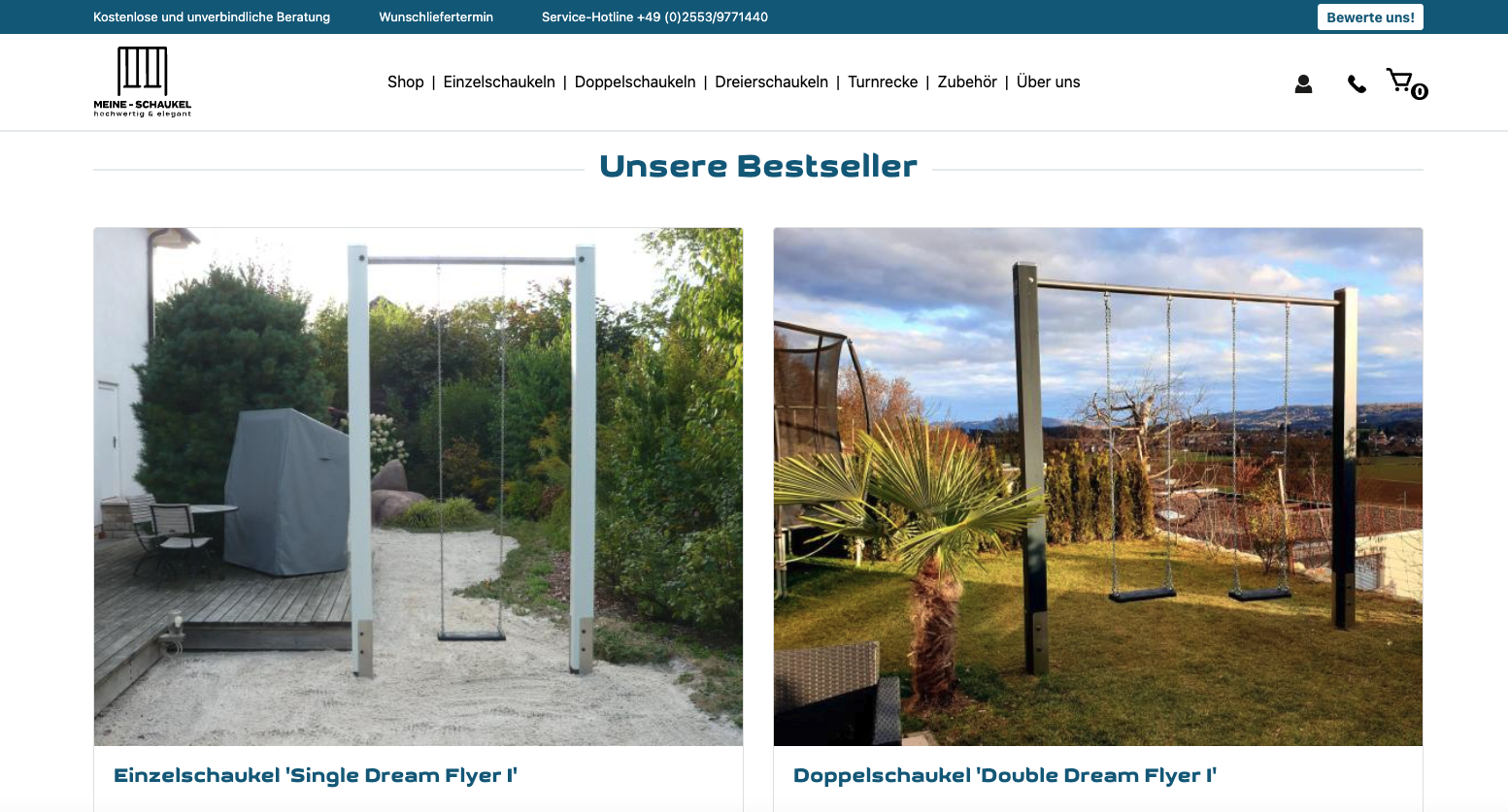 Startseite des MEINE-SCHAUKEL Online-Shop