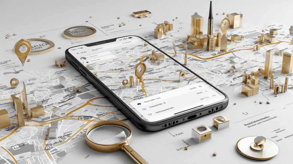 Ein Smartphone, auf dem man die Karte einer deutschen Stadt sieht.