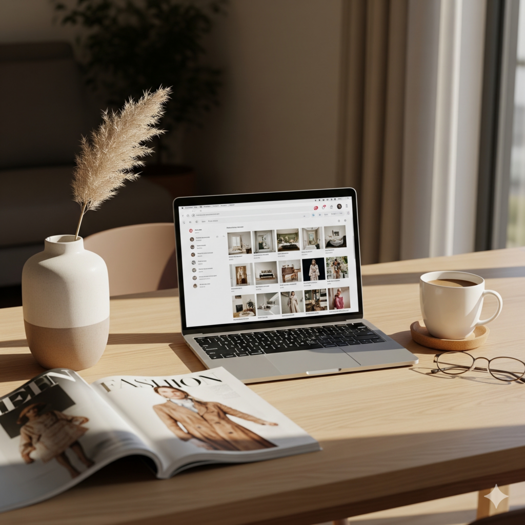 Pinterest SEO Strategie für Onlineshops Laptop auf Schreibtisch