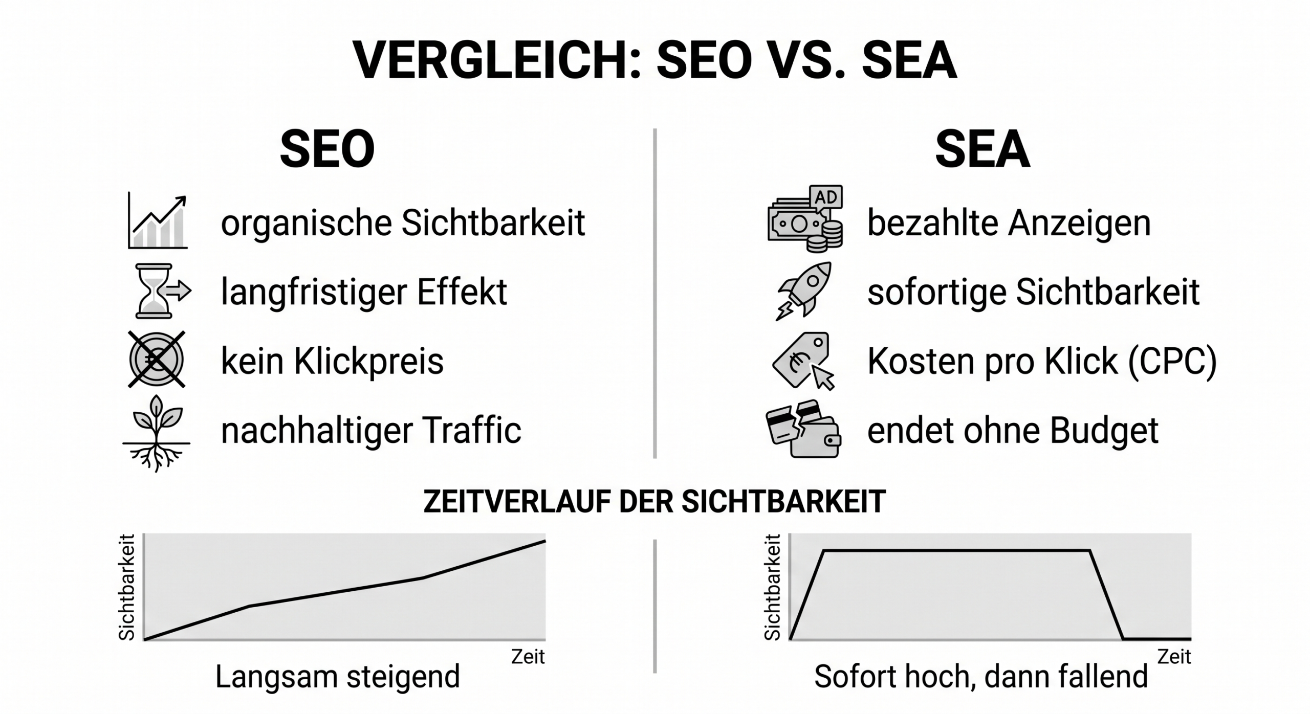 Unterschied SEO und SEA organische vs bezahlte Suchergebnisse erklärt