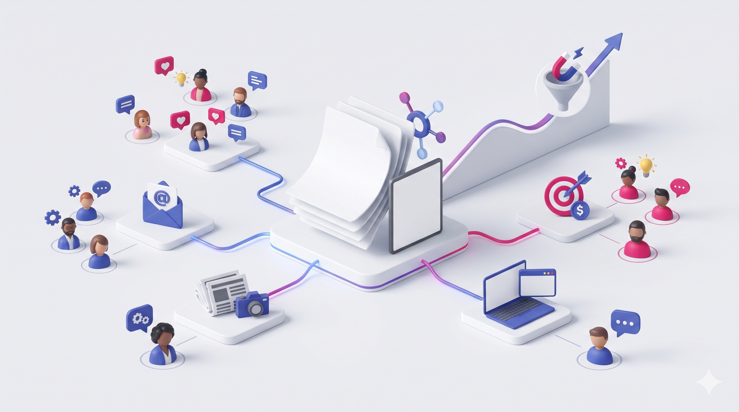 content distribution mit social media, e-mail, pr, paid ads und reichweitenaufbau