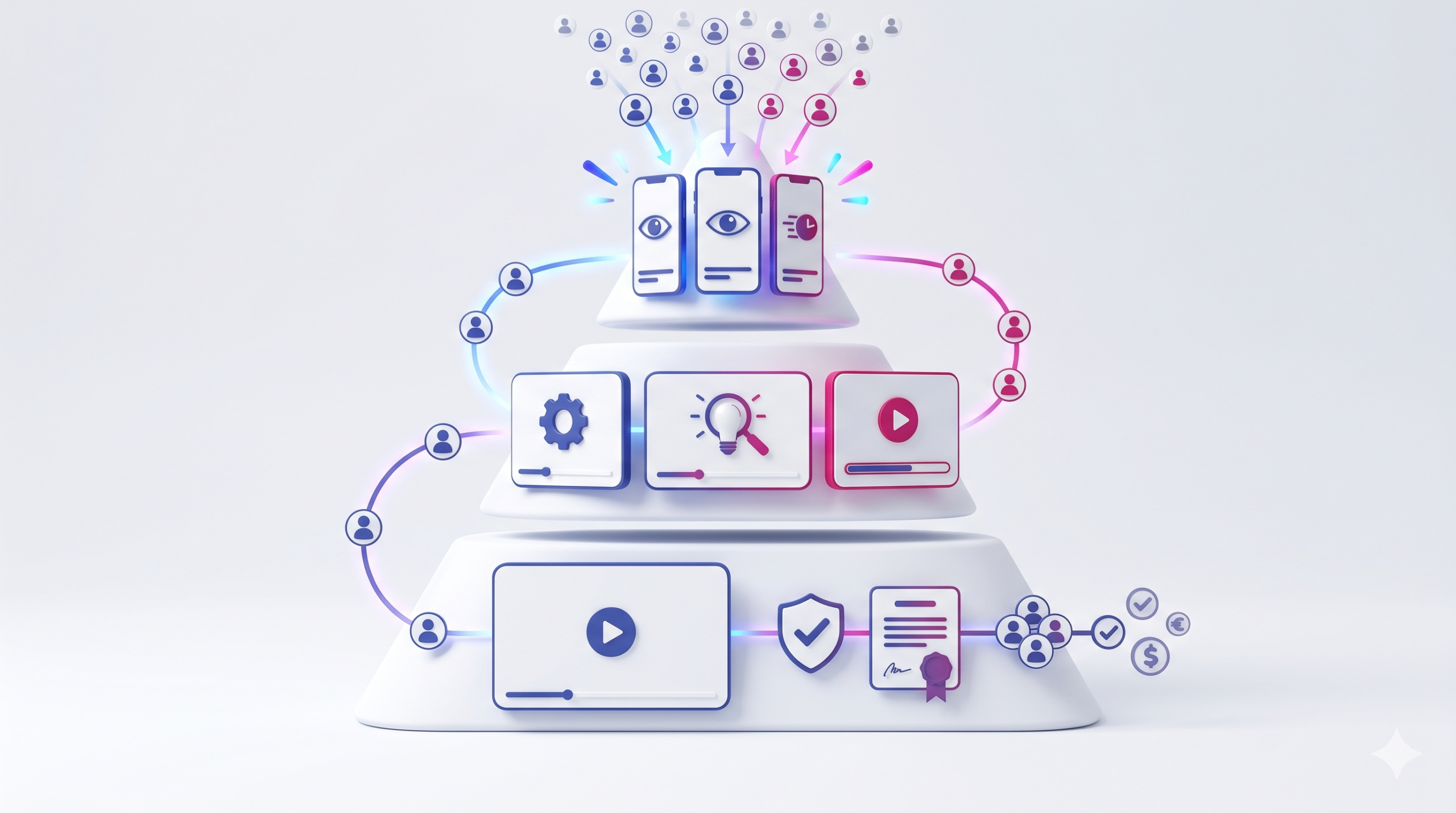 video marketing pyramide mit awareness, consideration, conversion, short form und long form