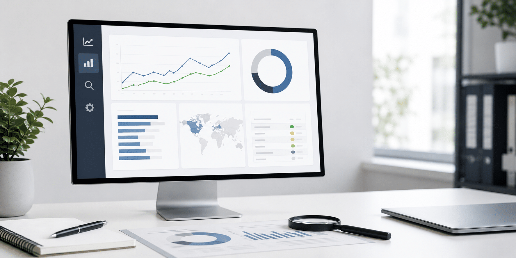 SEO-Dashboard mit KPIs und Crawl-Audit auf Laptop