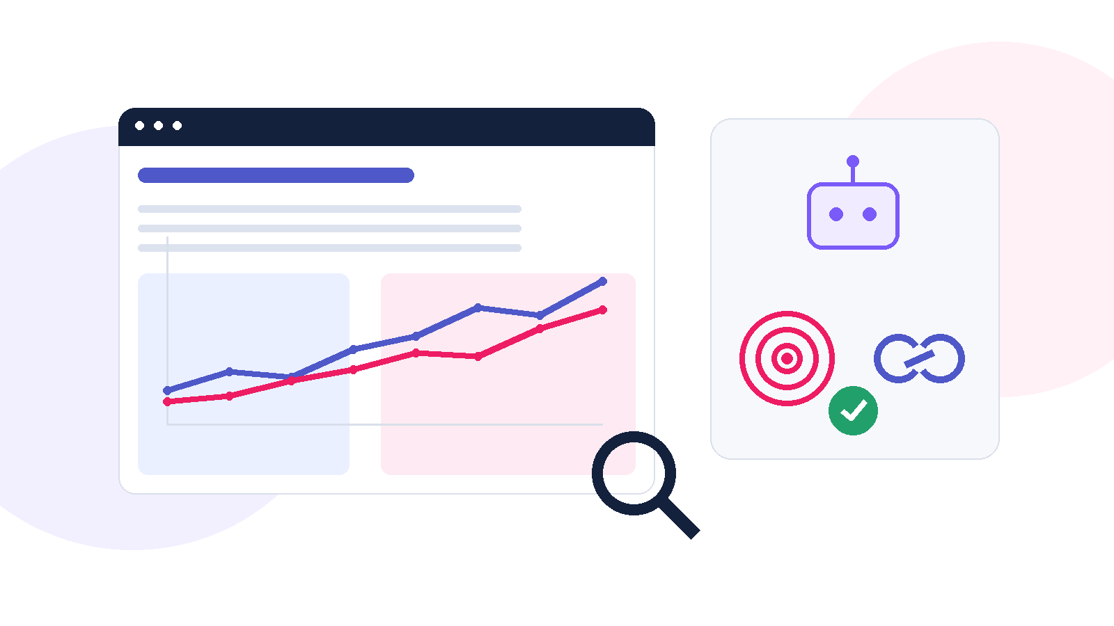 Grafische Darstellung eines SEO Monitorings mit klassischem Such-Dashboard und KI-Sichtbarkeit