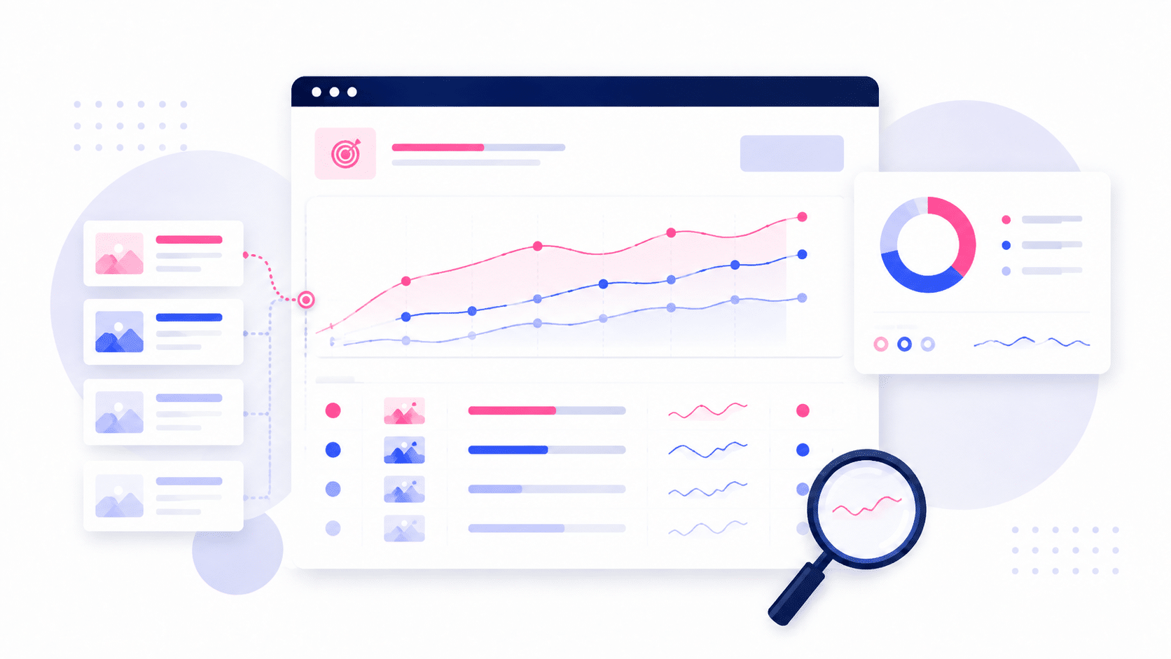 Grafische Darstellung eines SEO-Dashboards zur Prüfung von Keyword-Kannibalisierung mit Semrush