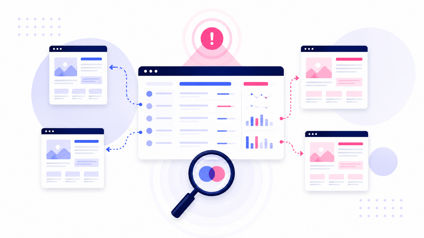 Grafische Darstellung einer Ahrefs-Analyse mit Workflow zur Bewertung mehrerer rankender URLs