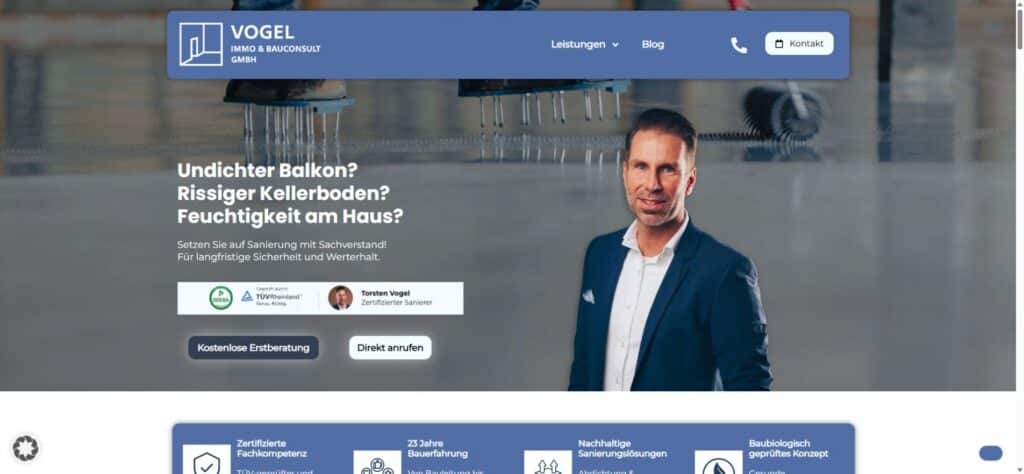 Vogel Immobau – Hauptwebsite für Sanierung und Abdichtung