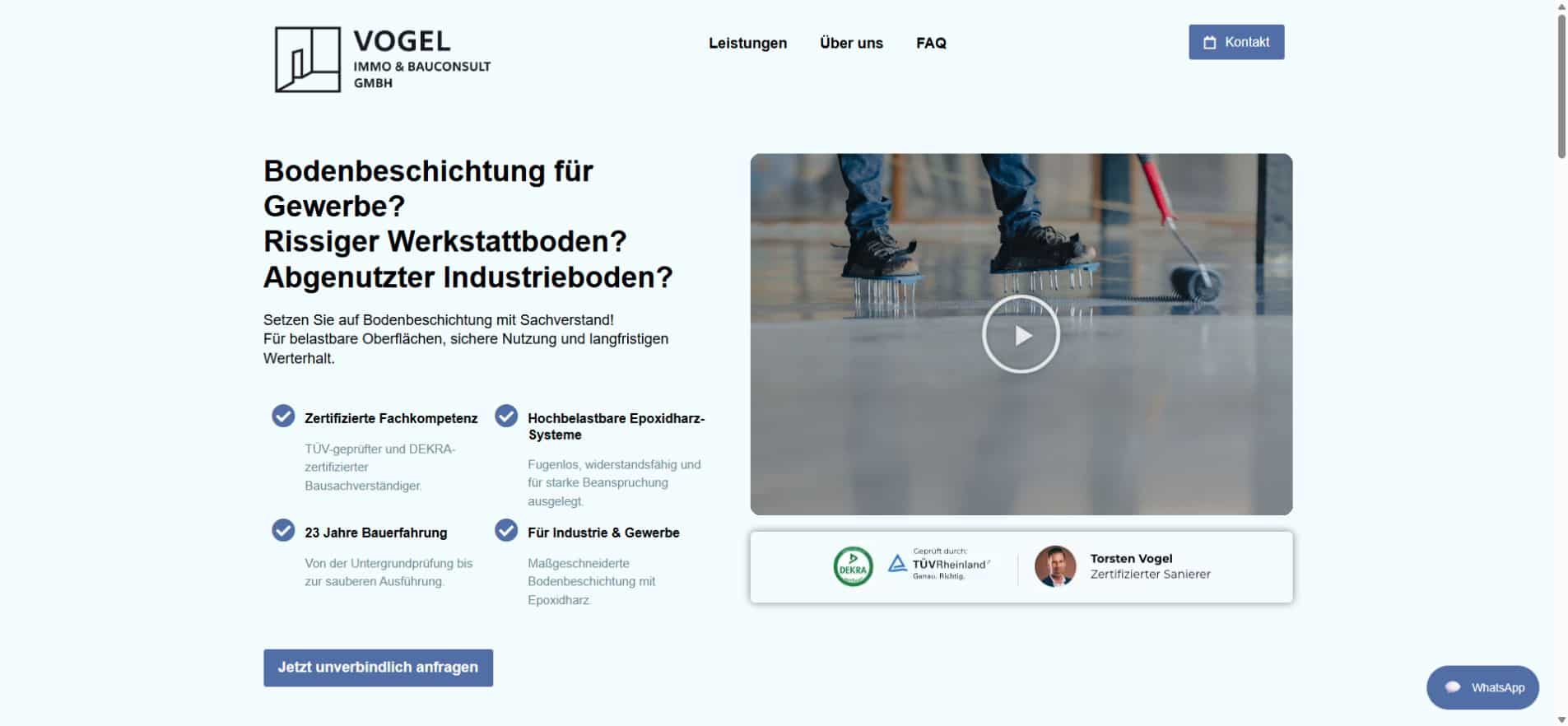 Vogel Immobau – Ads-Onepager für gewerbliche Bodenbeschichtungen